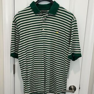 Green & Creme stripe Masters Collection Augusta National golf polo shirt XL Pima